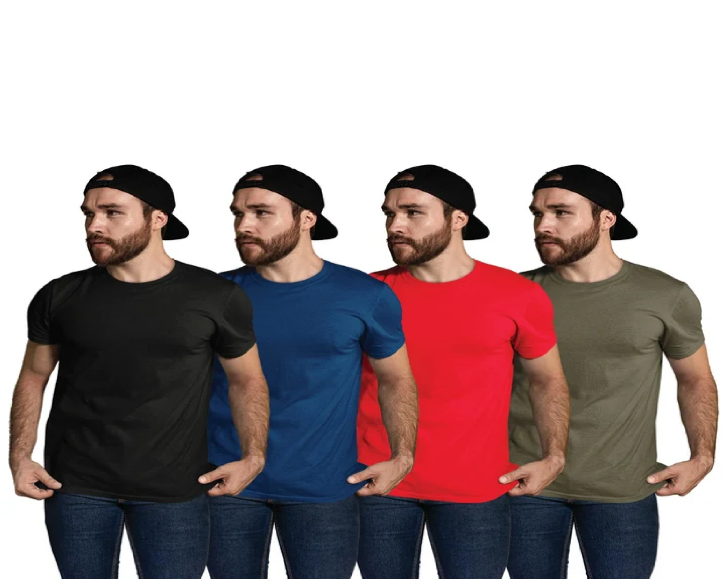 Pack of 4 Unisex Combo Plain Red, Blue. Olive Green, Black T-shirts