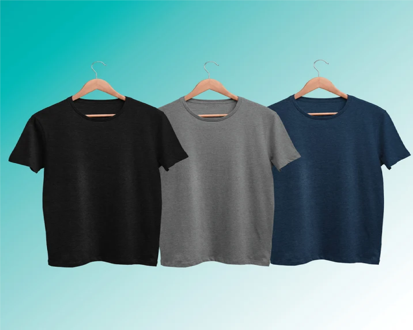 Pack of 3 Plain T-shirts Combo Black, Grey, Navy Blue