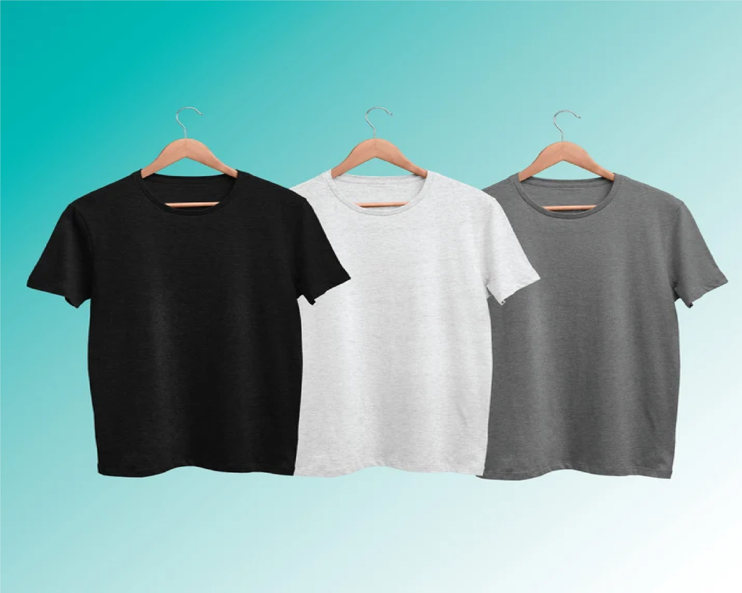 Pack of 3 Plain T-shirts Combo Black, White, Grey