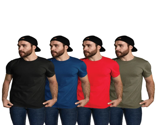 Pack of 4 Unisex Combo Plain Red, Blue. Olive Green, Black T-shirts