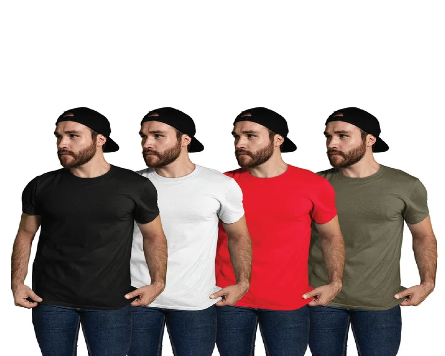 Pack of 4 Unisex Combo Plain Red, Black, White, Olive Green T-shirts