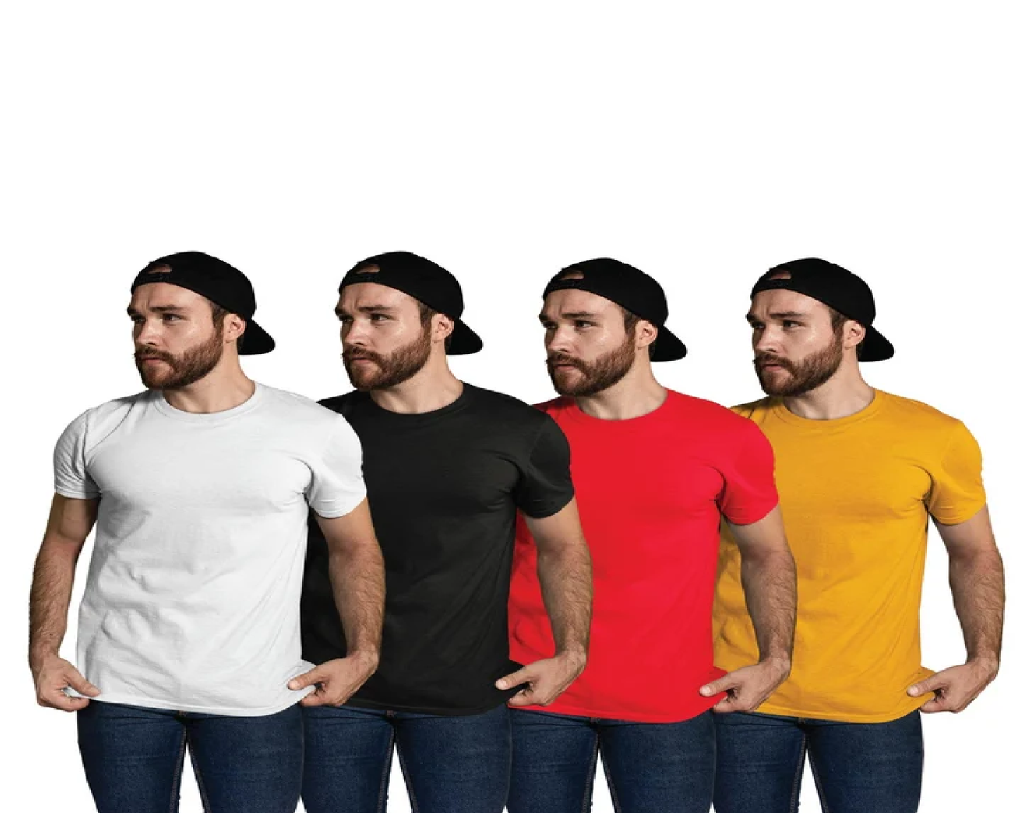 Pack of 4 Plain T shirts combo Olive Green, Red, White, Yellow