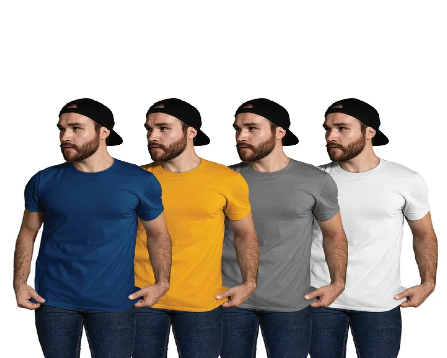 Pack of 4 Plain T- Shirt Combo Blue, Grey, White, Yellow